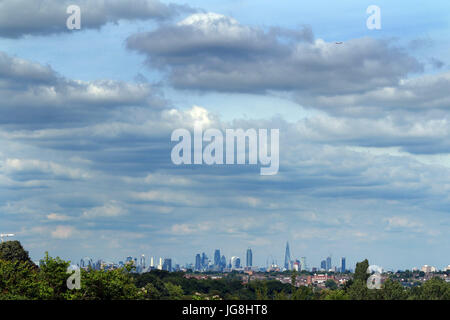 London, UK. 04th July, 2017. A view of the London skyline from Murray Mound on Day Two of the Wimbledon Tennis Championship at Wimbledon, London, on July 4, 2017 Wimbledon Day Two, July 4, 2017 Credit: Paul Marriott/Alamy Live News Stock Photo
