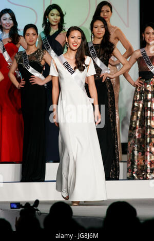 Tokyo, Japan. 4th July, 2017. Miss Chiba, Momoko Abe, competes in an evening gown during Miss Universe Japan competition at Hotel Chinzanso Tokyo on July 4, 2017, Tokyo, Japan. Abe won the title will represent Japan in the next Miss Universe competition. Credit: Rodrigo Reyes Marin/AFLO/Alamy Live News Stock Photo