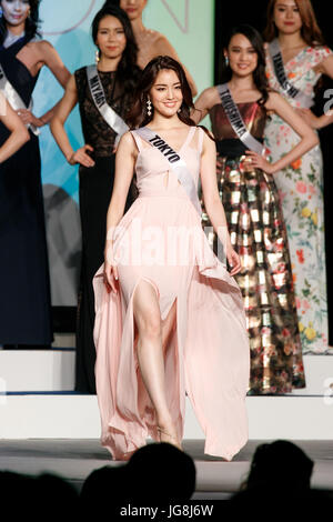 Tokyo, Japan. 4th July, 2017. Miss Tokyo, Ayaka Koshiba, competes in an evening gown during Miss Universe Japan competition at Hotel Chinzanso Tokyo on July 4, 2017, Tokyo, Japan. Momoko Abe from Chiba who won the title will represent Japan in the next Miss Universe competition. Credit: Rodrigo Reyes Marin/AFLO/Alamy Live News Stock Photo