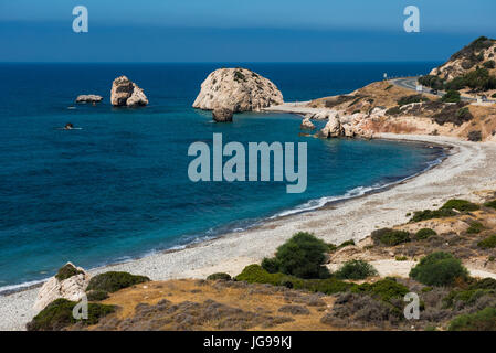 Aphrodite's rock. Rocky coastline on the Mediterranean sea in Cyprus. Petra tou Roumiou is the Goddess Aphrodite's birthplace Stock Photo