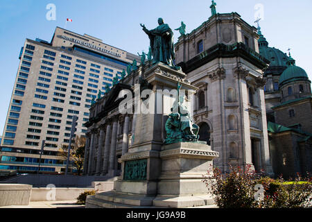 Ignace Bourget Monument by the Mary Queen of the World Cathedral (Cathedrale Marie-Reine-du-Monde) in Montreal, Canada. Stock Photo