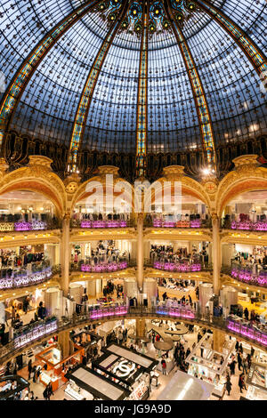 Galeries Lafayette Haussmann, upmarket French department store, by the architect Georges Chedanne and Ferdinand Chanut with a Art Nouveau dome, Paris Stock Photo