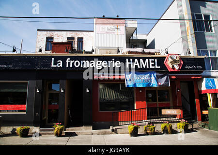 La Fromagerie Hamel at the Jean-Talon Market in the Little Italy district of Montreal, Canada. The store specialises in cheeses. Stock Photo