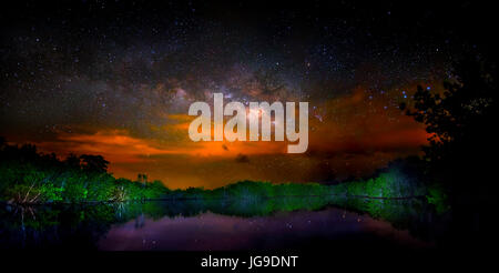 A stunning and colorful sky and Milky Way during a brush fire in Everglades National Park. We live on an amazing and beautiful planet. Stock Photo