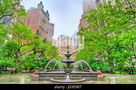 Fountain in City Hall Park - Manhattan, New York City Stock Photo