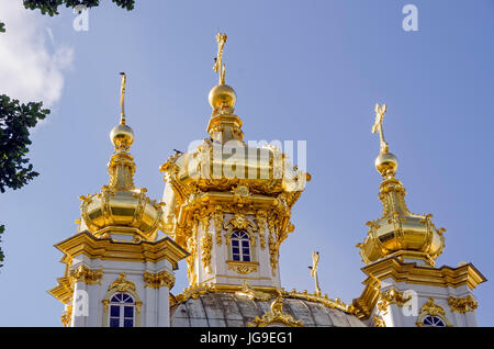 Peterhof Palace gilded  domes of Peter and Paul Cathedral at the Grand Palace near Saint Petersburg, Russia