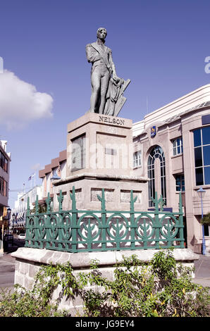 Admiral Lord Horatio Nelson bronze statue in Heroes Square Bridgetown Barbados. Stock Photo