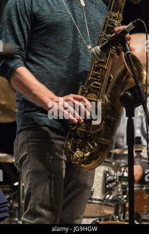Rome, Italy. 03rd July, 2017. The saxophone tenor performed live on the stage of the Casa del Jazz in Rome in the music show 'Summertime 2017' accompanied by James Francies on the piano and keyboards and by Eric Harland on drums. Credit: Leo Claudio De Petris/Pacific Press/Alamy Live News Stock Photo