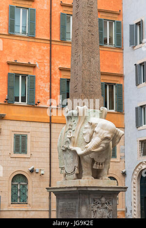 Rome, Italy - October 01, 2015. The Minerva obelisk is one of the thirteen ancient obelisks of Rome, located in the Minerva Square Stock Photo