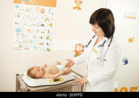 https://l450v.alamy.com/450v/jg9pfd/doctor-looking-at-a-baby-while-its-lying-on-weighing-machine-jg9pfd.jpg