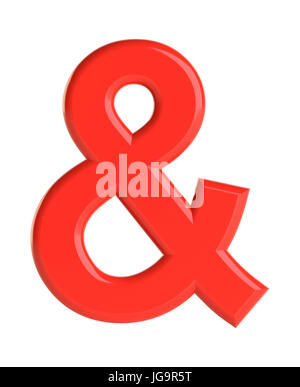 Red 3d ampersand symbol. Glossy red metallic sign on stone tile ...