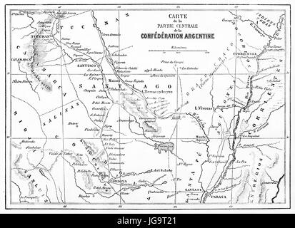 Old map of Santiago del Estero province, Argentina. Created by Erhard and Bonaparte, published on Le Tour du Monde, Paris, 1861 Stock Photo