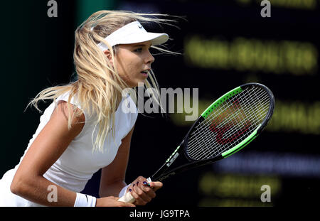 Katie Boulter in action against Elena Rybakina (not pictured) on day