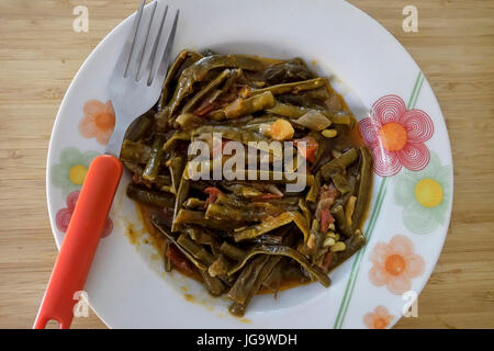 Greek Cuisine. Green String Beans in Olive Oil Stock Photo