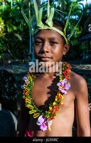 Young boy in traditional dress on the island of Yap, Micronesia Stock Photo