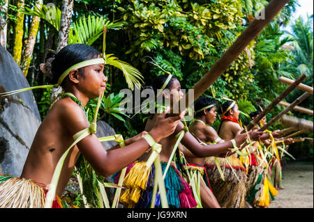 Stick dance from the tribal people of the island of Yap, Micronesia Stock Photo