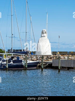 The statue depicting Fruen fra Havet (The lady from the Sea) in Saeby Harbour Jutland Denmark Stock Photo