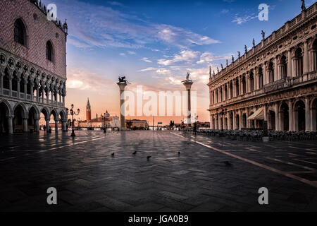 Dawn breaking over St. Mark's Square in Venice, Italy Stock Photo
