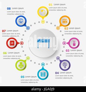 Infographic template with workspace icons, stock vector Stock Vector
