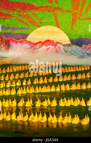 Dancers and Acorbats at Arirang, the mass games of North Korea Stock Photo