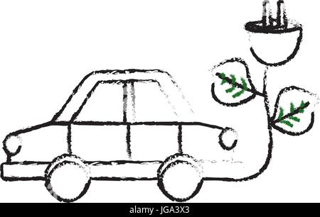 figure car transportation with power cable and leaves Stock Vector