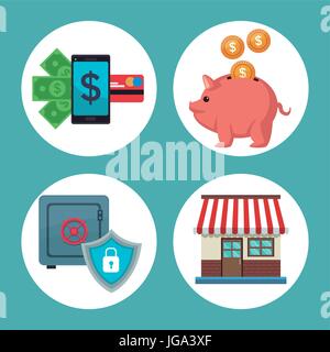 color background icons analytics investment in circular frames Stock Vector