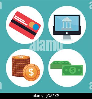 color background icons investment economy in circular frames Stock Vector