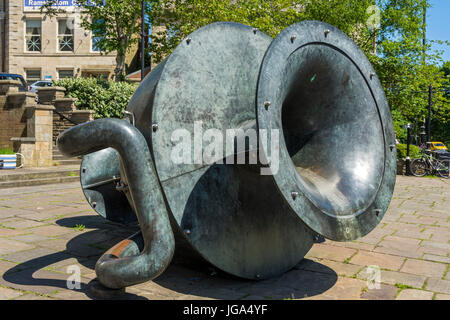 The Urn, also known as the Tilted Vase, a sculpture by Edward Allington (1998), Market Square, Ramsbottom, Greater Manchester, UK. Stock Photo