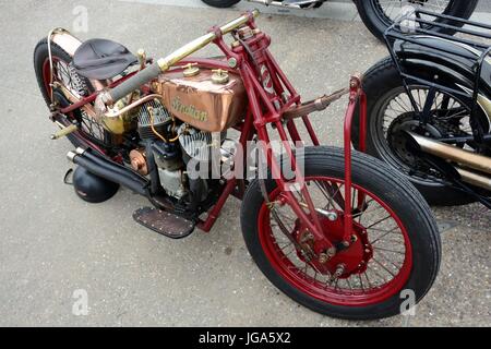 Restored vintage Coppernob Bobber Indian Motor Bike Stock Photo