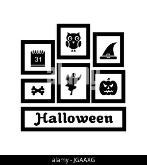 Illustration Frames with Halloween Traditional Symbols, Isolated on White Background  - Stock Photo