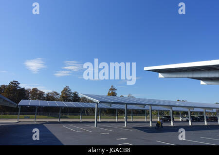 HOUSTON, USA - JANUARY 12, 2017: Some cars parked, with a solar panel protecting from the sun the cars in Legoland park, Legoland is a theme park base Stock Photo