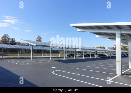 HOUSTON, USA - JANUARY 12, 2017: Some cars parked, with a solar panel protecting from the sun the cars in Legoland park, Legoland is a theme park base Stock Photo