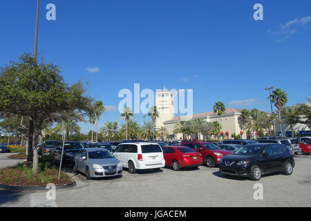 HOUSTON, USA - JANUARY 12, 2017: Dozens of cars parked in Legoland park, Legoland is a theme park based on the popular LEGO brand of building toys. Stock Photo