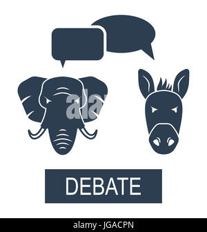 Illustration Concept of Debate Republicans and Democrats. Donkey and Elephant as a Symbols Vote of USA - Stock Photo