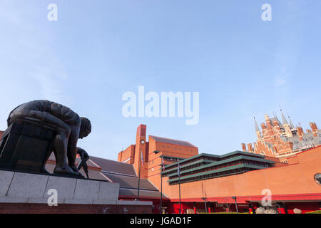 Outside The British Library with Newton by William Blake sculpture   Eduardo Paolozzi , national library of the United Kingdom, London, England Stock Photo