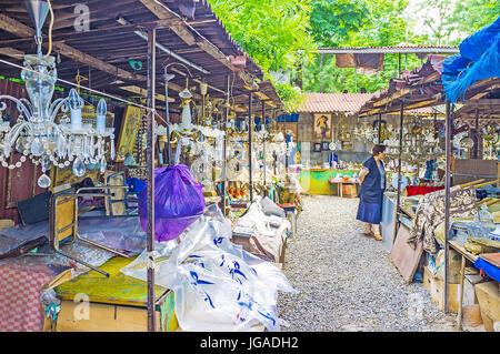 TBILISI, GEORGIA - JUNE 6, 2016: The vintage chandeliers, paintings and other interior details in Flea Market next to the Dry Bridge, on June 6 in Tbi Stock Photo