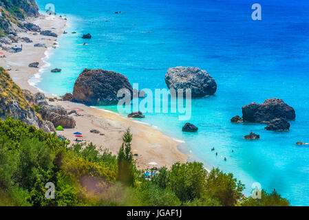 Megali Petra, beach on the Ionian sea, Lefkada island, Greece. Stock Photo