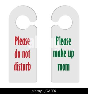 Vector illustration hotel hanger tags, sign please do not disturb and please make up room. Stock Vector