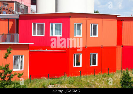 refugee hostel or accommodation in colorful Container, Bremen, Germany, europe  I Übergangswohneinrichtung für Flüchtlinge der Inneren Mission in Brem Stock Photo