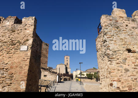 Walls and Santa Maria del Castillo; church; Buitrago de Lozoya; Comunidad; Madrid; Spain; Stock Photo