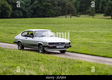 1984 80s eighties silver grey Ford Capri S 5 speed Classic, collectable restored 80s vintage vehicles arriving for the Mark Woodward Event at Leighton Hall, Carnforth, UK Stock Photo