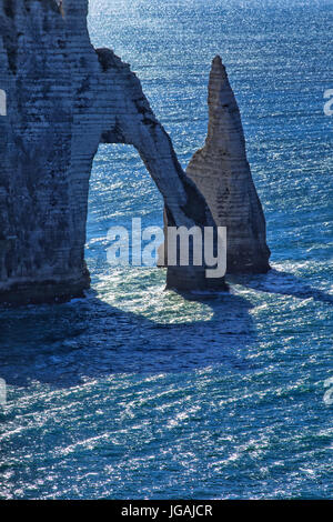 High angle view of the arch of the Aval cliff, and the Jambourg beach ...