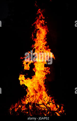 Beautifully colored fire burning with big flames Stock Photo