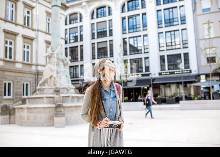 Woman traveling in Luxembourg Stock Photo