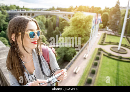 Woman traveling in Luxembourg Stock Photo