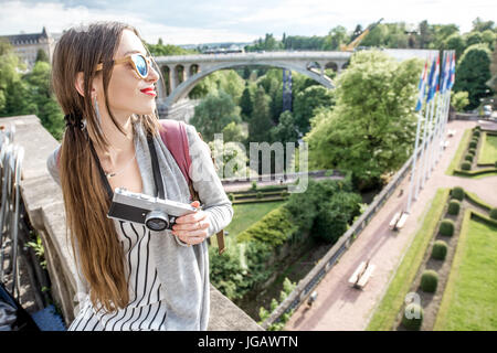 Woman traveling in Luxembourg Stock Photo