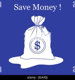 Stylized icon of a knotted bag with money. Design for banner, poster or print. Stock Vector