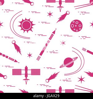 Seamless pattern with variety space exploration elements. Design for banner, poster or print. Stock Vector
