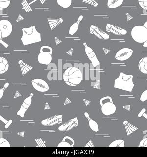 Seamless pattern on the sports theme. Vector illustration sports and fitness equipment. Series of Sporting Patterns. Stock Vector