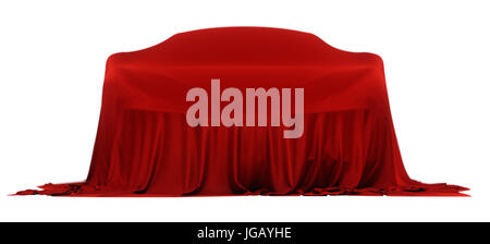 New racing design car covered with red cloth. 3d rendering illustration. Shallow DOF, shallow focus Stock Photo